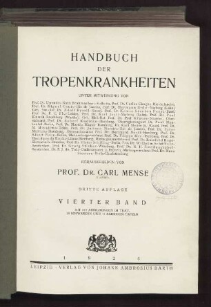 Bd. 4: Handbuch der Tropenkrankheiten