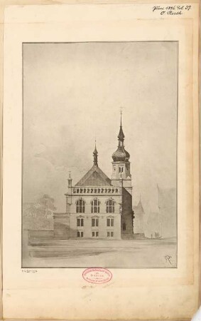 Rathaus, Rastenburg Monatskonkurrenz Juni 1884: Aufriss Seitenansicht