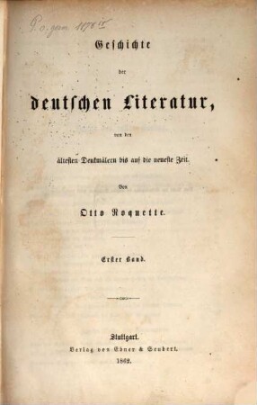 Geschichte der deutschen Literatur, von den ältesten Denkmälern bis auf die neueste Zeit. 1