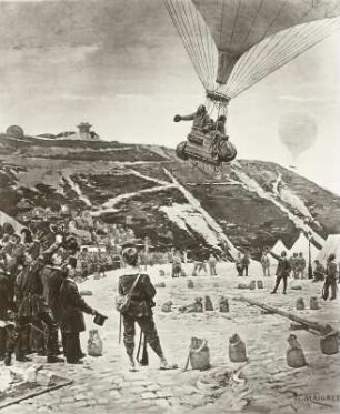 Ballonaufstieg, Léon Gambetta (1838-1882) beim Abflug aus Paris am 8. Okt. 1870, Gemälde