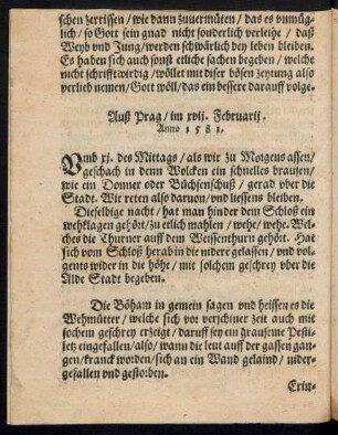 Auß Prag/ im xvii. Februarii. Anno 1581.