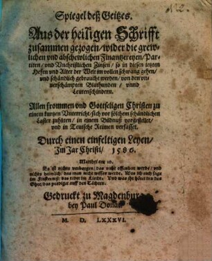 Spiegel des Gaitzes : in Teutsche Reimen verfasset