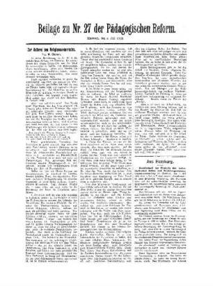 Zur Reform des Religions - Unterrichts : Beilage zu Nr. 27 der Pädagogischen Reform