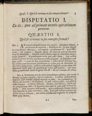Disputatio I. De iis, quæ ad primam mentis operationem pertinent.