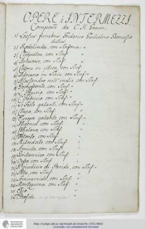 Nummerierte Liste der Werke