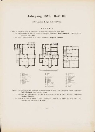 Villa Kurfürstenstraße 81, Berlin: Inhaltsverzeichnis, Grundrisse (aus: Architektonisches Skizzenbuch, H. 156/3, 1879)