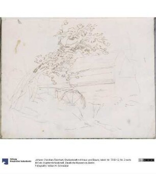 Studienblatt mit Haus und Baum