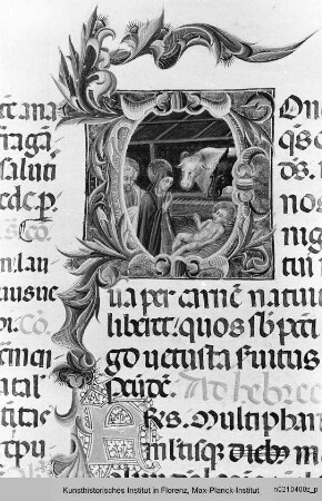 Missale Romanum : Textseite mit historisierter Initiale O (?): Geburt Christi