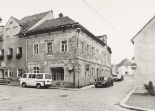 Radeburg, Wohnhaus : Radeburg. Wohnhaus mit Laden. Carolinenstraße 4/ Ecke Meißner Straße. Bezeichnet 1847. Eckansicht