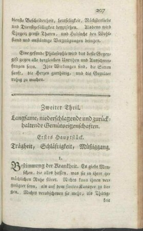 Erstes Hauptstück. Trägheit, Schläfrigkeit, Müßiggang.