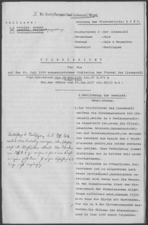 Bad Liebenzell mit Beinberg, Maisenbach-Zainen und Unterlengenhardt: Pfarrberichte 1. und 2. Pfarramt 1929