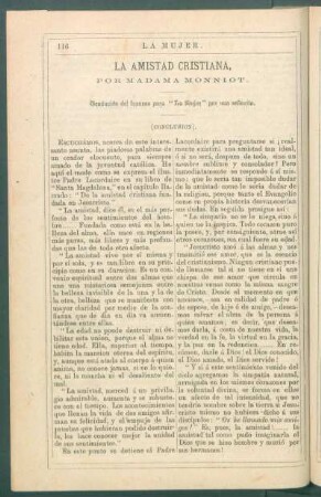 La amistad cristiana. (Conclusión). : Traducido del francés para "La Mujer" por una señorita.