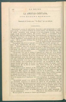 La amistad cristiana. (Conclusión). : Traducido del francés para "La Mujer" por una señorita.