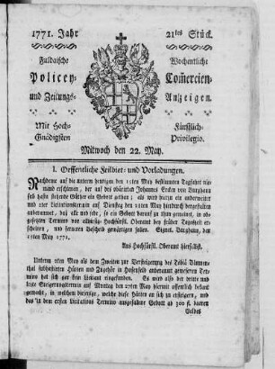 21tes Stück, Ausgabe vom 22. May 1771