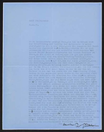 Brief von Rolf Italiaander an Margarete Hauptmann