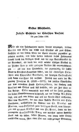 Erster Abschnitt. Aelteste Geschichte der Cölnischen Vorstadt bis zum Jahre 1700