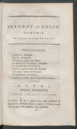 Jeannot Et Colin. Comédie En Trois Actes, En Prose