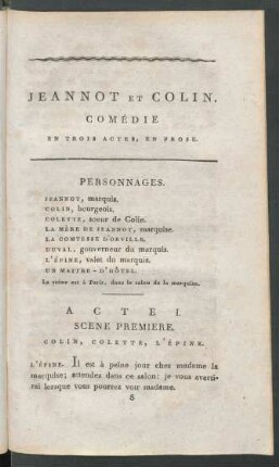 Jeannot Et Colin. Comédie En Trois Actes, En Prose