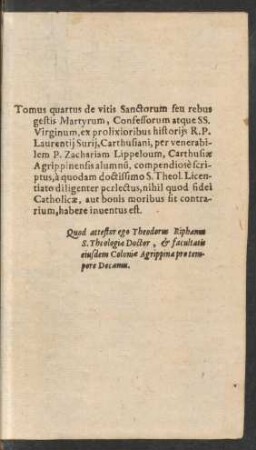 Tomus quartus de vitis Sanctorum seu rebus gestis Martyrum ...