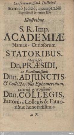Illustribus S.R. Imp. ACADEMIAE Naturae Curiosorum ...
