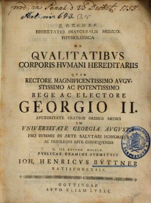 Dissertatio inauguralis medico-physiologica de qualitatibus corporis humani hereditariis