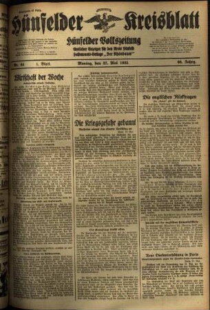 Erste Ausgabe vom Montag, den 27. Mai 1935.