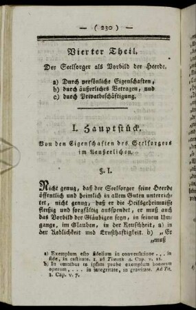 I. Hauptstück. Von den Eigenschaften des Seelsorgers im Aeußerlichen.