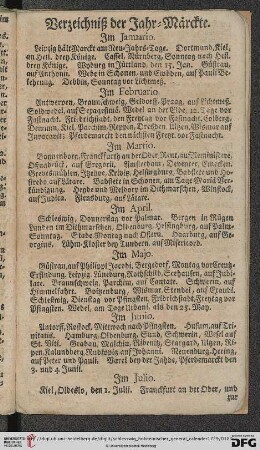 Verzeichnis der Jahr-Märckte