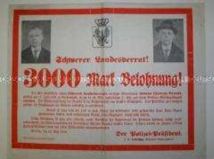 Fahndungsplakat der Berliner Polizei nach einem revolutionären Matrosen wegen "Landesverrats"