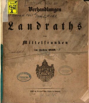 Verhandlungen des Landrathes von Mittelfranken. 1848, 2. - 17. Okt.
