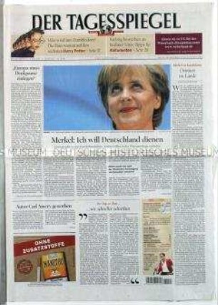 Berliner Tageszeitung "Der Tagesspiegel" zur Nominierung von Angela Merkel zur Kanzlerkandidatin der CDU