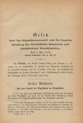 Gesetz über den Eigenthumserwerb und die dingliche Belastung der Grundstücke, Bergwerke und selbstständigen Gerechtigkeiten