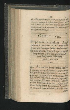 Caput VIII. Proponens secundum Argumentum innocentiae Lutheranae ductum ab Exemplo simili Apostotlorum ...