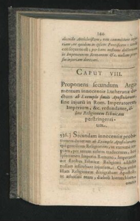Caput VIII. Proponens secundum Argumentum innocentiae Lutheranae ductum ab Exemplo simili Apostotlorum ...