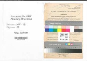 Entnazifizierung Wilhelm Fritz , geb. 25.06.1898 (Stadtoberinspektor)