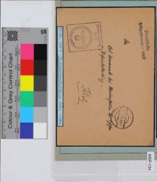 Dienstbrief, Schiffsname/Landeinheit: 13. Vorpostenflottille Kommando, Feldpostnr. 10417; Frankatur, Mi.-Nr.: [Keine]; Poststempel: aptiert: 12.2.40. 11.12V; Nebenstempel: Frei durch Ablösung Reich Dienststelle Feldpost-Nr. 10417