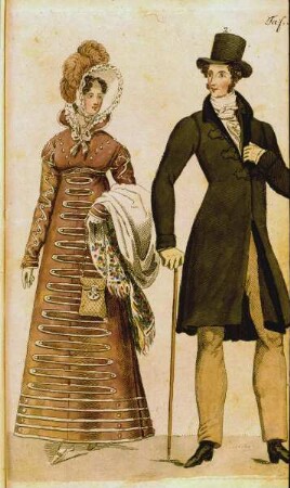 Biedermeier Mode aus: Journal für Literatur, Kunst, Luxus und Mode, Bd. 33, Jg. 1818 — Spaziergänger