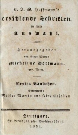 Bändchen 1: Meister Martin und seine Gesellen : eine Erzählung