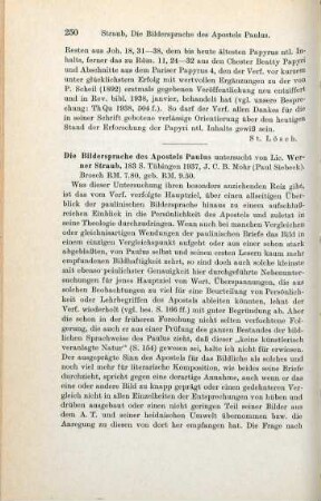 250-251 [Rezension] Straub, Werner, Die Bildersprache des Apostels Paulus