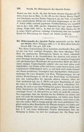 250-251 [Rezension] Straub, Werner, Die Bildersprache des Apostels Paulus