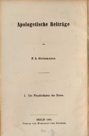 Apologetische Beiträge, I