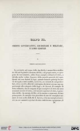 Capo II: Ordini governativi, giudiziari e militari, e loro edifizi