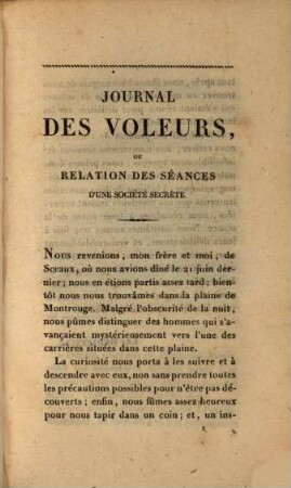 Journal des voleurs : ou relation des séances d'une société secrète ; suivi d'une anecdote curieuse sur Buonaparte