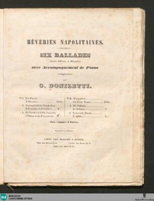 Rêveries napolitaines : six ballades (paroles italiennes et allemandes) avec accompagnement de piano