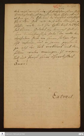 Auszug eines Briefes von Christian Feustel an Heinrich Schubert.