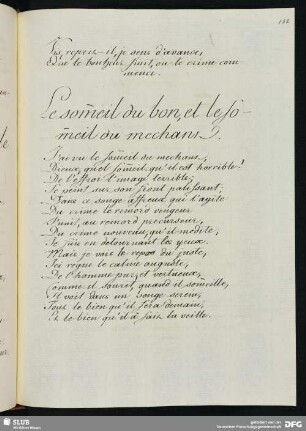 [Text 106:] Le sommeil du bon, et le sommeil du méchant (Liedtext).