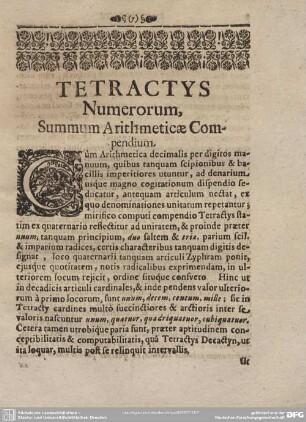 TETRACTYS Numerorum, Summum Arithmeticae Compendium.