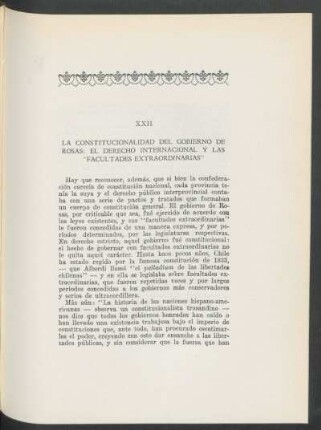 XXII - La constitucionalidad del gobierno de Rosas: el derecho internacional y las "facultades extraordinarias"