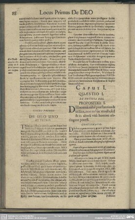 Locus Primus. De Deo Uno Et Trino