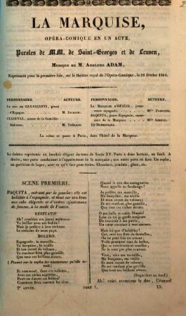 La Marquise : Opéra-Comique en un acte